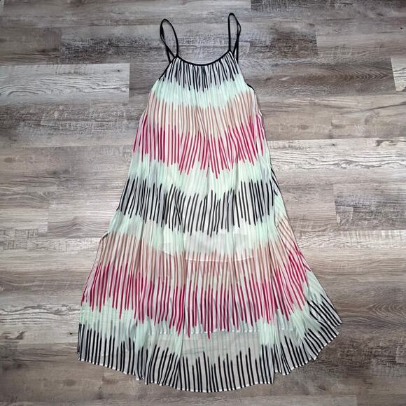 Alice + Olivia Pleated Silk Chiffon Maxi Dress Pastel Stripe Size Small - Picture 3 of 9